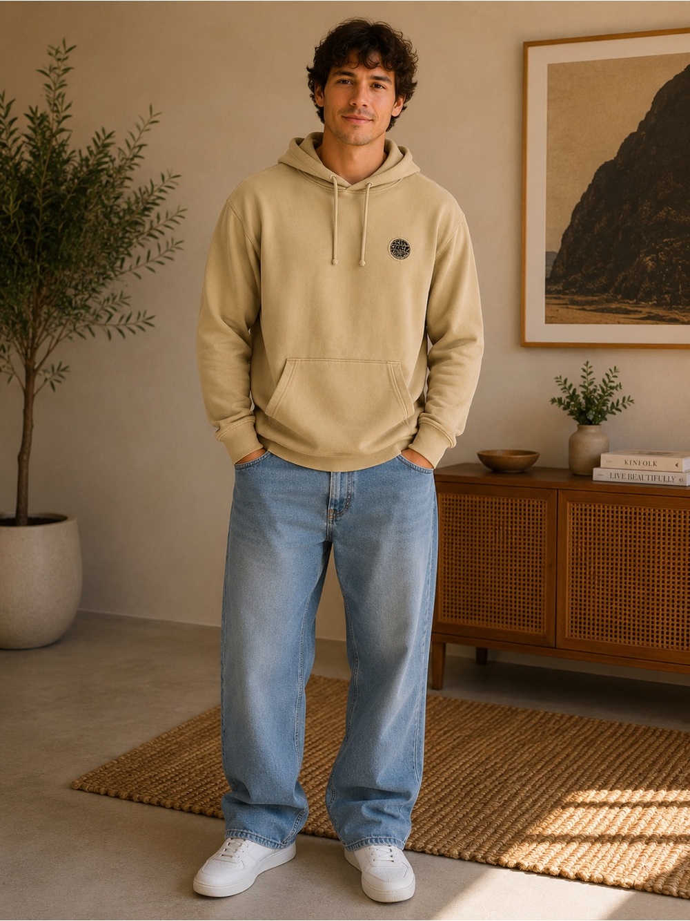 Rip Curl Tan Pullover Hoodie with Drawstring